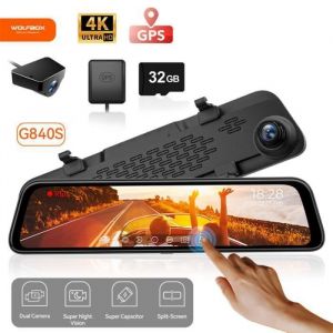 WOLFBOX G840S Caméra de Recul Rétroviseur 12 4K Caméra de Sauvegarde Rétroviseur Intelligent Carte SD de 32 Go et GPS Gratuits