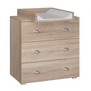 Commode avec plateau à langer en bois - Beige - L 80 x P 48-72 x H 90 cm