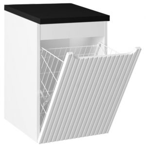 Meuble bas de salle de bain NOVA BLANC avec panier à linge et plan  NOIR 40 cm