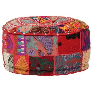 Pouf rond - vidaXL - Coton - Fait à la main - Rouge - Design patchwork