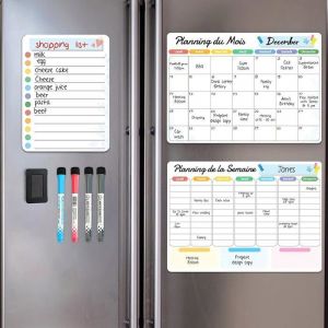 Calendrier Magn&eacute;tique pour Frigo Effa&ccedil;able &agrave; Sec 3 Plannings Mensuel Hebdomadaire et Calendrier magn&eacute;tique 42 x Multicolore MEMO