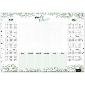 Sous-main avec calendrier - FEBEST - Format A3 - Calendrier 2026-2027 - 25 feuilles - Papier offset 80 g/m&sup2; - Eucalyptus