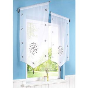 1 Pi&egrave;ce Rideau Voilage Broderie D&eacute;coration de Fen&ecirc;tre Brise bise pour Caf&eacute; Cuisine Balcon 40x60cm Blanc