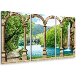 HXA DECO - Decoration murale Decoration Chambre Art Mural Tableau Deco Tableau Triptyque Trompe Oeil Cascade romantique - 90x60 cm