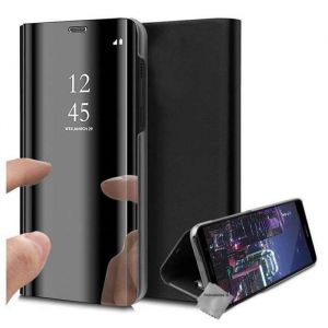 Housse etui portefeuille miroir clear view pour Samsung Galaxy S22 5G + verre trempe - NOIR