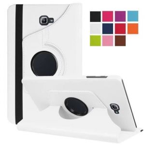JuLi® Housse Samsung Galaxy Tab A6 10.1 - 360 Rotation Étui Coque Cuir Protection Pr Tablette Samsung Tab A6 10.1 SM-T580/T585–Blanc