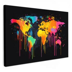 Impression sur Toile 120x80 cm - D&eacute;coration Murale Peinture - Motif Carte du monde des graffitis - MuchoWow