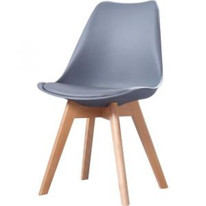 Chaise scandinave - Clara - Gris - Pieds en bois massif - Design moderne - 1 place - 49 x 58 x 82 cm