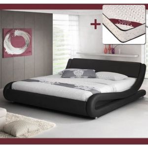 Lit Double avec Matelas Texas 140x190cm  Couleur Noir  Matériaux bois et simili cuir  ALESSIA