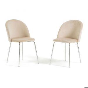 Chaises - SARA - Lot de 2 - Velours Cr&egrave;me/Argent - Pieds en m&eacute;tal - Design Contemporain