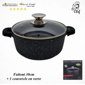 Faitout - Klaus - 30cm - Effet pierre antiadhésif - Sans PFOA - 2 maniques amovibles en silicone