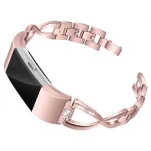 Bracelet Pour Montre Connectée Bracelet De Montre De Chaîne DAlliage De Zinc De Décor Diamant Pour Fitbit Charge 2 -Rose