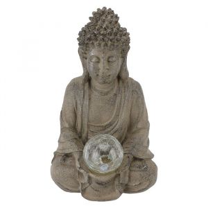 Statue de Bouddha - XVX - Assis - R&eacute;sine - &Eacute;clair&eacute;e - D&eacute;coration de jardin ext&eacute;rieur