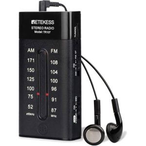 Retekess TR107 Mini RadioCasque Radio a PileTransistor FM AMStéréoMega Bass Modepour JoggingPromenadeVoyageCadeau(Noir)