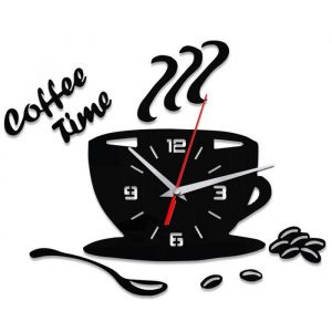 Horloge murale acrylique DIY silencieuse design moderne avec autocollant en forme de tasse chiffres creux pour salon ou café