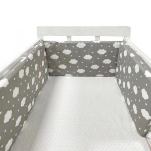 Tour de lit b&eacute;b&eacute; 200 x 30 cm coussin barri&egrave;re anti-collision pour berceau contour lit b&eacute;b&eacute; respirant en coton nuages ​​gris
