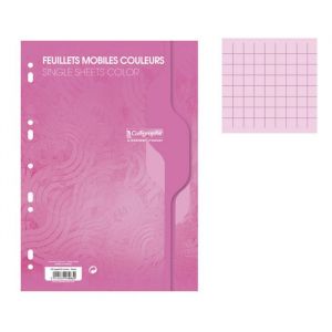 Feuilles simples - A4 - Petits carreaux - Rose - Perforées - 100 feuilles - 80g
