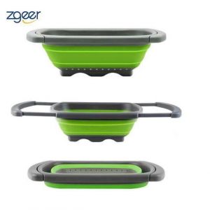 Passoire R&eacute;tractable Passoire Pliable &agrave; Poser au-dessus du Lavabo Pour Fruits et L&eacute;gumes Passoire avec Poign&eacute;es Extensibles(verte