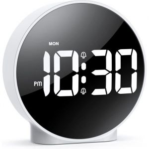 &reg;RisingFF R&eacute;veil de chevet avec &eacute;cran LED incurv&eacute; color&eacute; 4 niveaux de luminosit&eacute; 2 alarmes 12/24 heures