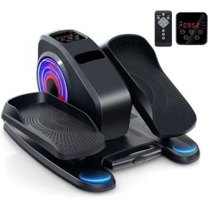 GYMAX Pédalier Jambe d’Exercice avec Roues & Télécommande - Mini Vélo d’Appartement - 2 Modes Manuel & Électrique - 3 Vitesses