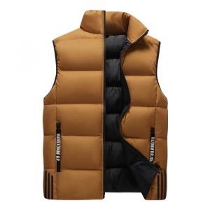 Doudoune Homme Hiver Sans Manches Col Montant Casual Veste Zippee Chaude Couleur Unie Pour Automne-Hiver - Jaune