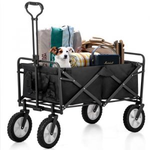 Chariot de Jardin à Main Pliable Réglable avec 360° Roues Pivotantes Brouette de Terrain Tissu Oxford 600D Charge 100KG 96L-Noir