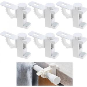 6 Pièces Support de Tige de Barre Transversale Réglable Support De Pince Porte-Rideaux Support Tringle Rideaux sans Percage