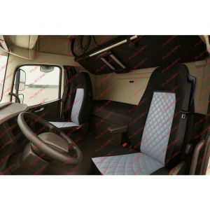 2x Housse de Si&egrave;ge sur Mesure Similicuir Gris Couvre-Si&egrave;ge 1+1 Luxe Camion Poids Lourd Compatible avec Volvo FH Euro 6 2016-2020