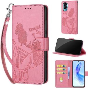 Coque pour Honor 90 Lite/X50i 6.7 Housse Etui Portefeuille Cuir PU Multifonction Magnétique Étui de ProtectionFille rose