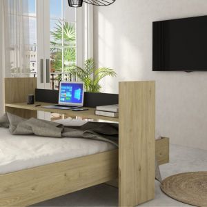 Bureau &agrave; roulettes en bois clair et gris - BU9034 - Bois clair - Terre de Nuit