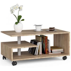 Table Basse - VINI - 90 x 40 x 51 cm - Chêne de Sonoma - Moderne - Avec roulettes