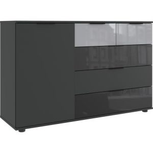 Commode buffet meuble de rangement Graphite rechampis et verre coloris noir - &nbsp;Longueur 130 x Hauteur 83 x Profondeur 41 cm