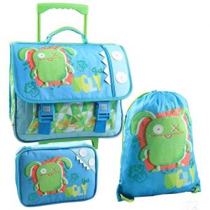 Ensemble Cartable &agrave; roulettes 41 CM + Sac piscine + Bo&icirc;te &agrave; crayons Uglydolls Ox