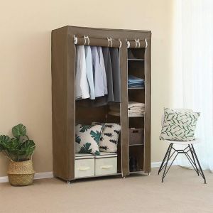 Armoire de Rangement Penderie Café Souple 110 x 45 x 178 cm Armoire en Tissu Amovible Dressing