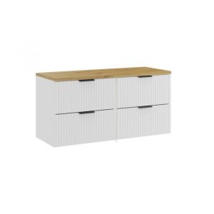 Ensemble de salle de bain NOXERA 120 cm &ndash; Meubles sous vasque suspendu blanc alpin avec plan pour vasque coloris ch&ecirc;ne clair