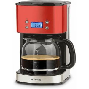 Cafetière Programmable À Filtre Rouge Inox 15L (12 Tasses) Mg30 1000W Carafe En Verre Gradué Système Anti-Gouttes Maintie