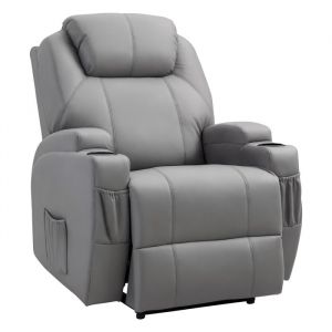 Fauteuil Relax et Massant &Eacute;lectrique Luxe - Inclinaison Dossier Repose-Pied Rev&ecirc;tement synth&eacute;tique Gris  Aosom France