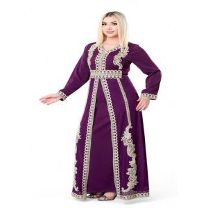 Caftan Robe orientale violet royal avec Broderies Dorées - Élégance