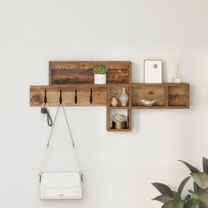 Moderne Porte-manteau mural - Portant à Vêtements avec étagère Bois ancien 100 x 12 x 43.5 cm@FR(96809)