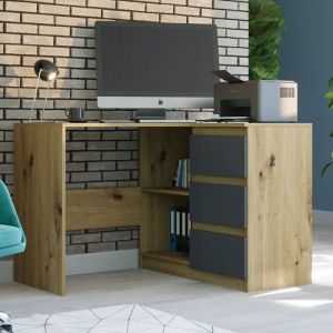 Bureau d’angle avec rangement -  112x87x76 cm - Bureau avec 3 tiroirs côté droit - Table dordinateur - Chêne et Anthracite