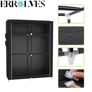 Armoire de chambre ERROLVES&reg; - Noir - Penderie Dressing Textile en Tissu Intiss&eacute; avec Fermeture &agrave; Glissi&egrave;re