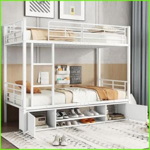 Lit &Eacute;tag&eacute; M&eacute;tal Enfant Ado 90x200cm - Blanc - Rangement Int&eacute;gr&eacute; &amp  S&eacute;curis&eacute;