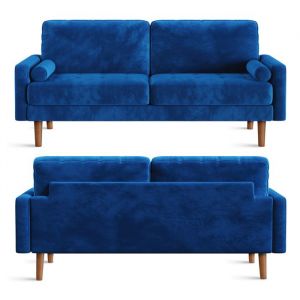 Canapé 3 Places en Velours BleuCanapé Scandinave avec 2 coussins pour salon chambreFauteuil Moderne 176×78×85 cm