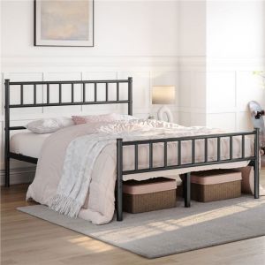 Cadre de Lit en métal 140 × 200 cm pour 2 personnes structure de lit double à Lattes Surface de Couchage Chambre Blanc YAHEETECH