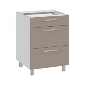 Meuble bas de cuisine avec 3 tiroirs Salma - Taupe/Blanc - L 60 x H 81 cm