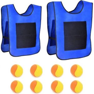 2 pcs Lancer la balle giletGilets de Balle Collanteavec 8 Ballspour Enfants Jeux dAire de Jeux Ext&eacute;Rieure Int&eacute;rieure - bleu