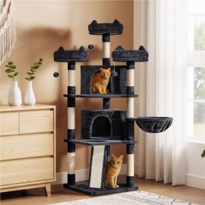 Yaheetech Arbre a Chat Geant 175 cm avec Griffoir Arbre à Chat Design Arbre à Gratter Tour de Jeux avec 2 Grottes 3 Plateformes Noir