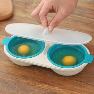 Braconnier doeufs Micro-ondes pochoir à œufs de qualité alimentaire Double tasse chaudière à œufs ustensiles de cuisine -JNG