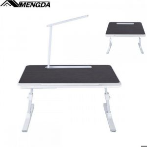 Table de Lit Portable-MENGDA- Bureau Petit d&eacute;jeuner-Avec lampe de bureau-R&eacute;glable en Hauteur et Angle-pour LitCanap&eacute; Sol-Noir