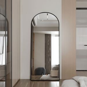 Miroir arqué pleine longueur  180×80 cm grand miroir sur pied chambre à coucher miroir mural à cadre fin noir